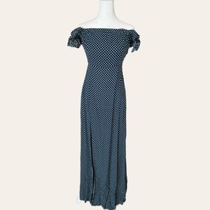 Lulu’s Navy Polka Dot Off-shoulder Maxi Dress Size M